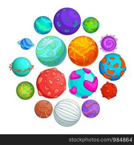 Fantastic planets icons set. Cartoon illustration of 16 fantastic planets vector icons for web. Fantastic planets icons set, cartoon style