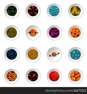 Fantastic planets icons set in flat style isolated vector icons set illustration. Fantastic planets icons set in flat style