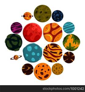 Fantastic planets icons set in flat style isolated vector illustration. Fantastic planets icons set in flat style
