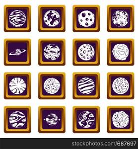 Fantastic planets icons set in purple color isolated vector illustration for web and any design. Fantastic planets icons set purple