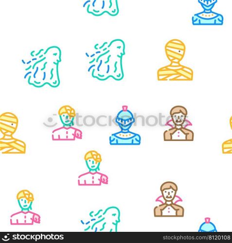 Fantasy And Magical Character Vector Seamless Pattern Color Line Illustration. Fantasy And Magical Character Icons Set Vector