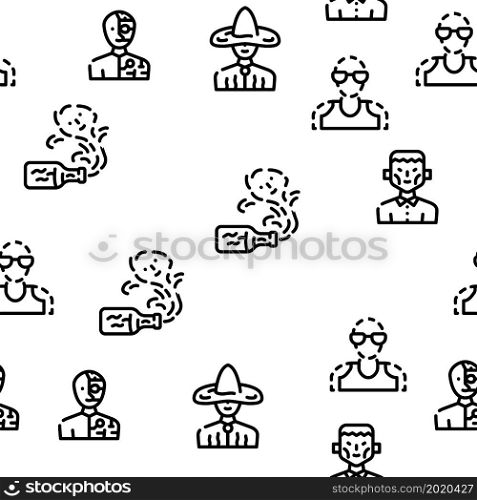 Fantasy And Magical Character Vector Seamless Pattern Thin Line Illustration. Fantasy And Magical Character Vector Seamless Pattern