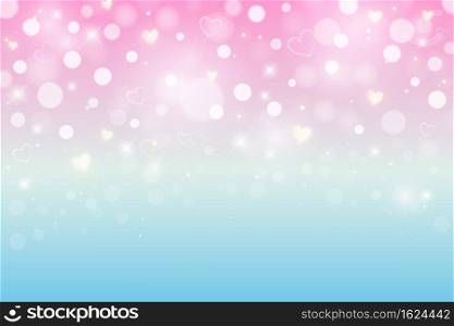 Fantasy background. Illustration in pastel colors. Cute cartoon girly background. Pink sky with bokeh and hearts. Vector. Fantasy background. Illustration in pastel colors. Cute cartoon girly background. Pink sky with bokeh and hearts. Vector.