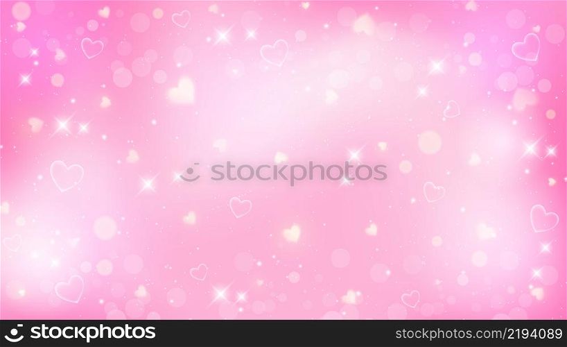 Fantasy background. Pattern in pastel colors. Pink sky with stars and hearts. Vector.. Fantasy background. Pattern in pastel colors. Pink sky with stars and hearts. Vector