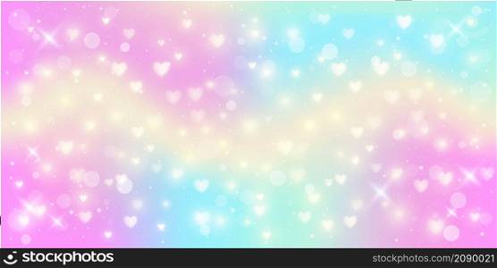 Fantasy background. Pattern in pastel colors. Wavy multicolored sky with stars and hearts. Vector.. Fantasy background. Pattern in pastel colors. Wavy multicolored sky with stars and hearts. Vector