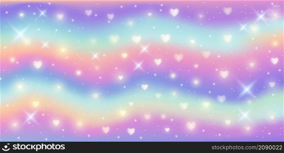Fantasy background. Pattern in pastel colors. Wavy multicolored sky with stars and hearts. Vector.. Fantasy background. Pattern in pastel colors. Wavy multicolored sky with stars and hearts. Vector