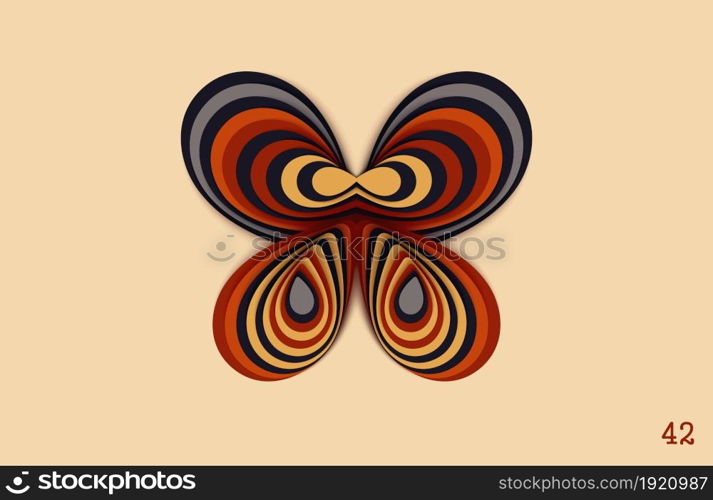 Fantasy butterfly. Paper art design element composed by overlapping elements. Strict and symmetrical 3D layered structure. Vector illustration. Fantasy butterfly. Paper art design element composed by overlapping elements. Strict and symmetrical 3D layered structure. Vector graphics