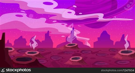 Fantasy concept space cartoon game background. Fantasy concept space cartoon game background. Fantastic sci-fi alien planet landscape for a space arcade game level design. Vector isolated
