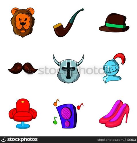 Fantasy film icons set. Cartoon set of 9 fantasy film vector icons for web isolated on white background. Fantasy film icons set, cartoon style
