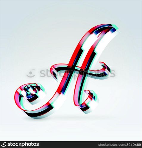 Fantasy futuristic plastic 3d glowing ribbon typeface capital A hanging over light background