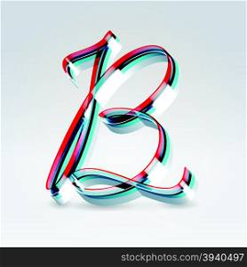 Fantasy futuristic plastic 3d glowing ribbon typeface capital B hanging over light background