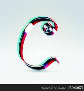 Fantasy futuristic plastic 3d glowing ribbon typeface capital C hanging over light background