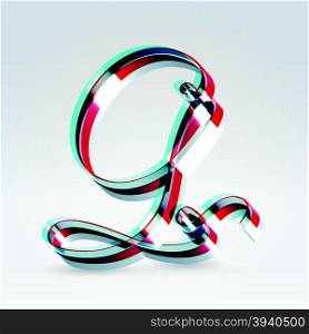 Fantasy futuristic plastic 3d glowing ribbon typeface capital G hanging over light background