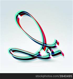 Fantasy futuristic plastic 3d glowing ribbon typeface capital I hanging over light background