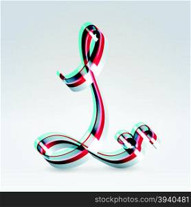 Fantasy futuristic plastic 3d glowing ribbon typeface capital L hanging over light background