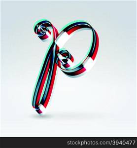 Fantasy futuristic plastic 3d glowing ribbon typeface capital P hanging over light background