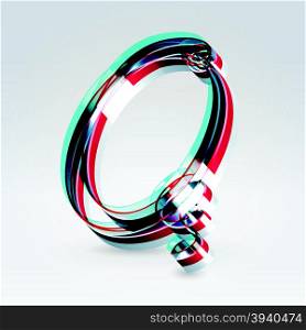 Fantasy futuristic plastic 3d glowing ribbon typeface capital Q hanging over light background