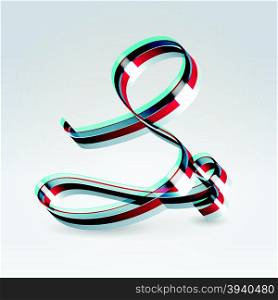 Fantasy futuristic plastic 3d glowing ribbon typeface capital S hanging over light background