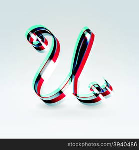 Fantasy futuristic plastic 3d glowing ribbon typeface capital U hanging over light background