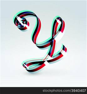 Fantasy futuristic plastic 3d glowing ribbon typeface capital Y hanging over light background