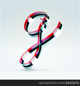 Fantasy futuristic plastic 3d glowing ribbon typeface lowercase g letter hanging over light background