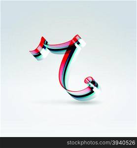 Fantasy futuristic plastic 3d glowing ribbon typeface lowercase r letter hanging over light background