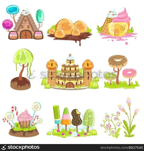 Fantasy landscape elements made of sweets vector image