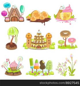 Fantasy landscape elements made of sweets vector image