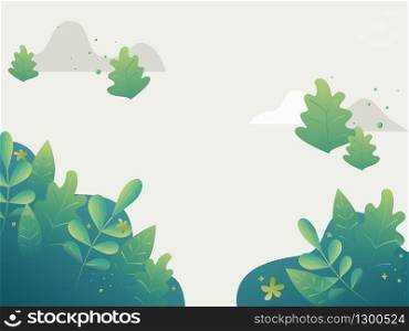 Fantasy leaves background template. Vector illustration, flat design. Mountains and trees.. Fantasy leaves background template. Vector illustration, flat design.