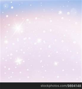 Fantasy princess background with stars, lights and glow. Vanilla sky. Kawaii unicorn wallpaper on hologram backdrop with fantasy glares. Premium vector.