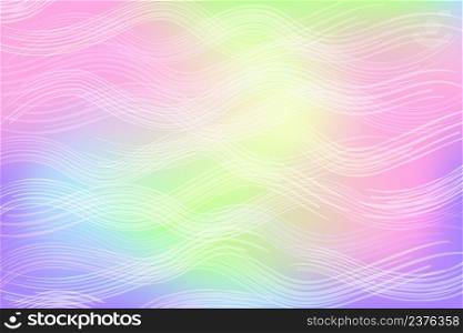 Fantasy rainbow background. Wavy pattern. Holographic illustration in pastel colors. Multicolored unicorn sky. Vector