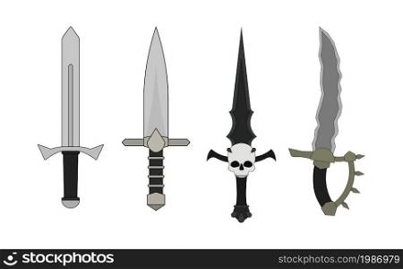 Fantasy rpg game resources. Daggers set. Human, elf, vampire, orc. Vector clip art illustration isolated on white. Daggers set. Human, elf, vampire, orc