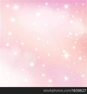 Fantasy Sky Background with Stars. Vector Pink Clouds in Realistic Style. Baby Unicorn Wallpaper.. Fantasy Sky Background with Stars. Pink Clouds in Realistic Style. Baby Unicorn Wallpaper. Vector Illustration.