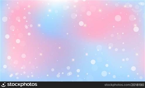 Fantasy unicorn background. Holographic illustration in pastel colors. Cute cartoon girly pattern with stars and bokeh. Bright multicolored sky. Vector.
