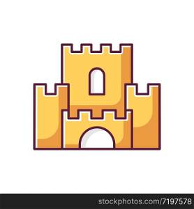Fantasy yellow film RGB color icon. Fictional story and legends, popular cinema genre. Magical adventure, fairy tale, fable. Medieval castle isolated vector illustration