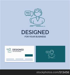FAQ, Assistance, call, consultation, help Business Logo Line Icon Symbol for your business. Turquoise Business Cards with Brand logo template. Vector EPS10 Abstract Template background