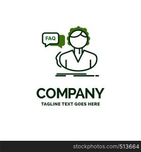 FAQ, Assistance, call, consultation, help Flat Business Logo template. Creative Green Brand Name Design.