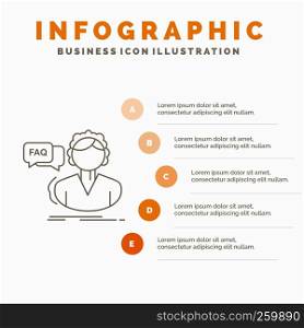 FAQ, Assistance, call, consultation, help Infographics Template for Website and Presentation. Line Gray icon with Orange infographic style vector illustration