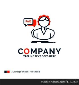 FAQ, Assistance, call, consultation, help Logo Design. Blue and Orange Brand Name Design. Place for Tagline. Business Logo template.