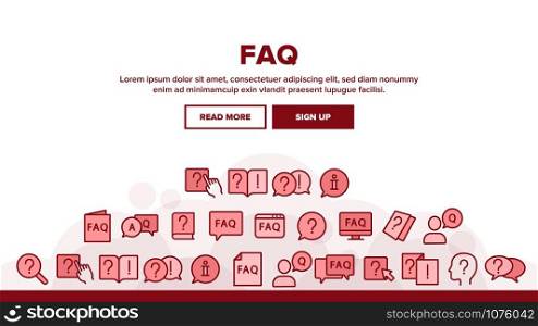 Faq Frequently Asked Questions Landing Web Page Header Banner Template Vector. Website And Word Faq In Quote Frame, Exclamation And Information Mark Illustration. Faq Frequently Asked Questions Landing Header Vector
