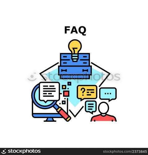 Faq Web Site Vector Icon Concept. Faq Web Site, Frequently Asked Questions On Website And Online Service. Information Storage On Electronic Server Technology. User Search Info Color Illustration. Faq Web Site Vector Concept Color Illustration