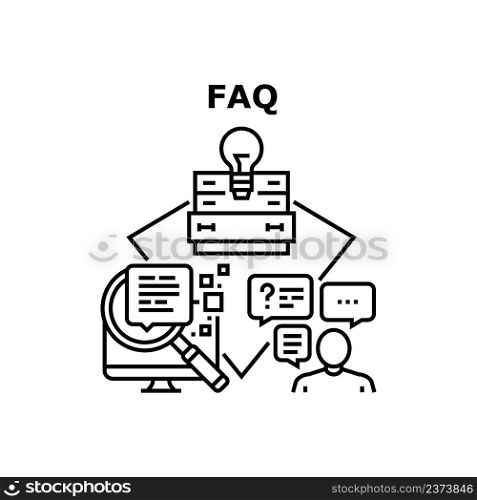 Faq Web Site Vector Icon Concept. Faq Web Site, Frequently Asked Questions On Website And Online Service. Information Storage On Electronic Server Technology. User Search Info Black Illustration. Faq Web Site Vector Concept Black Illustration