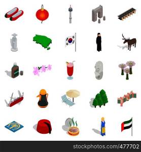 Far East icons set. Isometric set of 25 far east vector icons for web isolated on white background. Far East icons set, isometric style