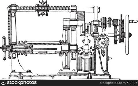 Farcot servo winch, vintage engraved illustration. Industrial encyclopedia E.-O. Lami - 1875.