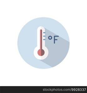 Farenheit thermometer. Flat color icon on a circle. Weather vector illustration