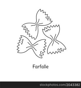 Farfalle pasta illustration. Vector doodle sketch. Traditional Italian food. Hand-drawn image for engraving or coloring book. Isolated black line icon. Editable stroke