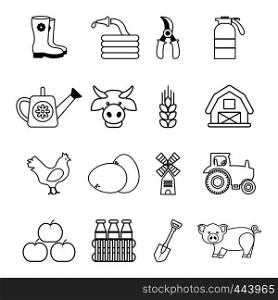 Farm agricultural icons set. Outline illustration of 16 farm agricultural vector icons for web. Farm agricultural icons set, outline style