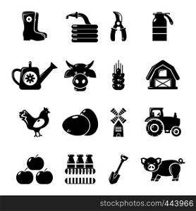 Farm agricultural icons set. Simple illustration of 16 farm agricultural vector icons for web. Farm agricultural icons set, simple style