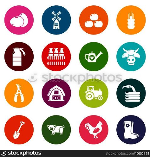 Farm agricultural icons set vector colorful circles isolated on white background . Farm agricultural icons set colorful circles vector