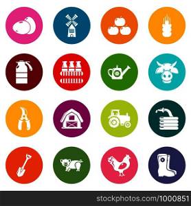 Farm agricultural icons set vector colorful circles isolated on white background . Farm agricultural icons set colorful circles vector